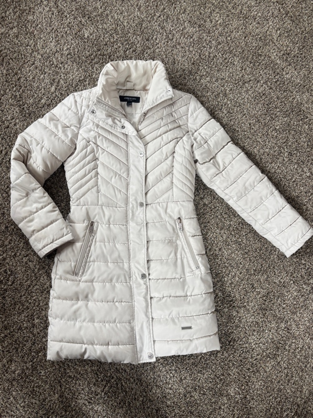 Kenneth Cole Women's Ivory Quilted Long Puffer Coat - Picture 1 of 5